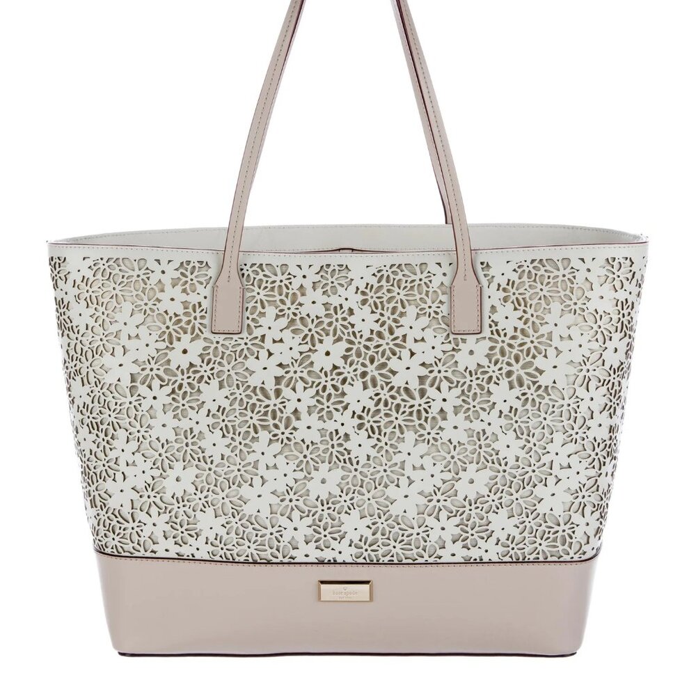 Euc Kate Spade Ny Ivory Floral Laser Cut Tote Bag Purse
